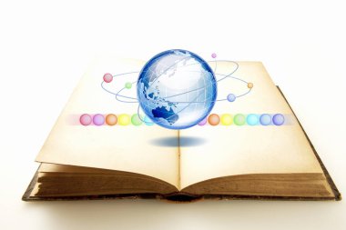 Açık kitap arkaplanındaki dünyanın 3d görüntülemesi