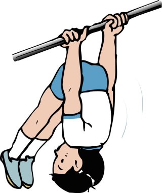 Yatay bir çubukta akrobatik takla atan genç bir çocuğun tuhaf bir çizimi.