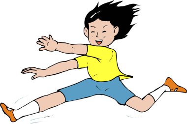 Beyaz arka planda izole bir şekilde havaya atlayan tatlı kız. 