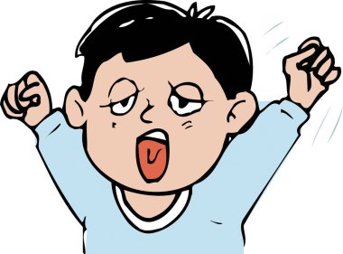  Sabahları kolalanan çizgi film çocuğunun resmi. 