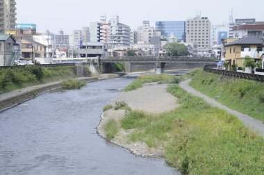 Japonya 'daki Tagawa nehrinin güzel manzarası.                    