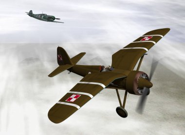 Antik bir askeri uçağın gerçekçi bir üç boyutlu çizimi