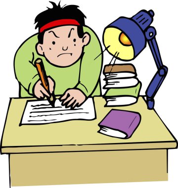 Çocuk ev ödevi çizimi yapıyor. 