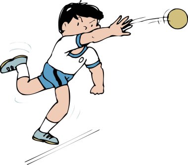 Atletizm hareketine çekiç atan bir erkek sporcunun canlı bir çizimi.