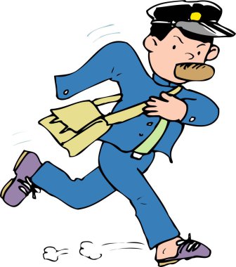 beyaz arkaplanda izole edilmiş renkli illüstrasyon, üniformalı çalışan postacı