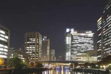 Gece modern şehir manzarası, şehir manzarası 