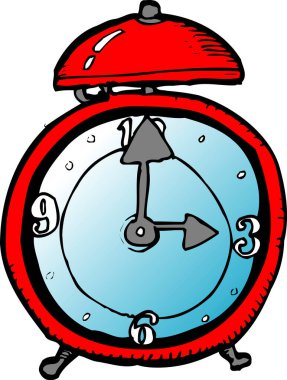 Beyaz arkaplanda kırmızı alarmlı saat çizimi 