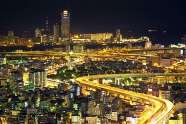 Gece modern şehir manzarası, şehir arkaplanı 