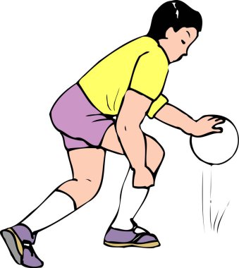 Mor şort giymiş basketbol oynayan genç bir çocuk.