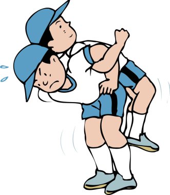 Yarışta bir insanın başka bir insanı sırtında taşımasının komik bir çizimi..