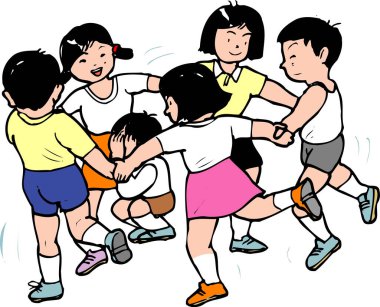 Çocuklar birlikte mutlu mesut halka oynuyorlar.