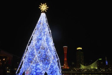 Şehirde yılbaşı ağacı var.