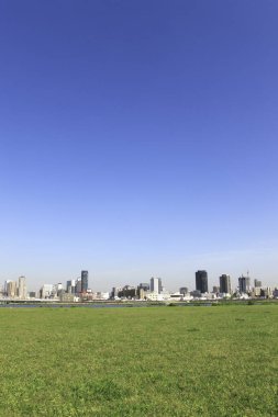 Tokyo, Japonya 'da binaları olan modern şehir manzarası