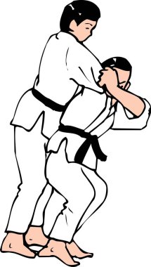 İki erkek karate dövüşçüsü, karikatür çizimi.