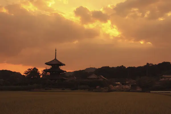 Silhouette Temple Sunset Japan — Stock Photo, Image