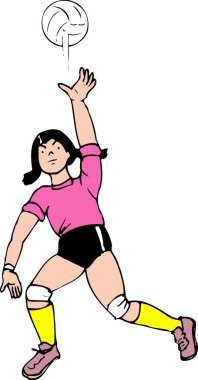 Kadın voleybolcunun topa vuruşunun karikatür çizimi