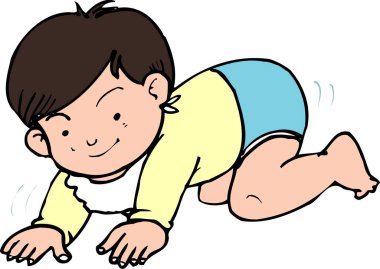 Sürünen küçük bir bebeğin çizgi film çizimi.