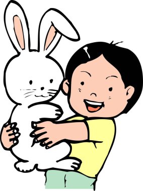 Bir çocukla çizgi film tavşanının çizimi