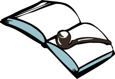 Tüttürme piposu olan bir kitap beyaza izole edilmiş. 