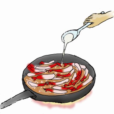 Pastırma şeritlerinin üzerine el sosu dök.