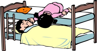 Çocuklar sabahları ranzada oynuyorlar.