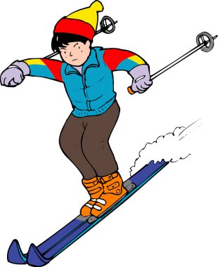  Beyaz arkaplanda kayakçı bir çocuğun çizimi 