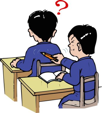 Çocuk ders sırasında başka bir çocuğu dürtüyor.