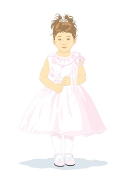 Tek başına duran zarif pembe elbiseli genç kız.