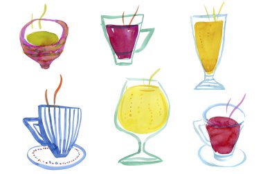 Beyaz arka planda izole edilmiş kokteyl ve içecekler.