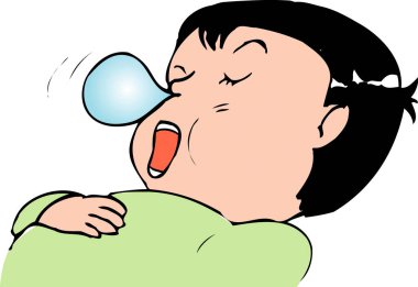 Uyuyan çocuk mavi baloncukla yüksek sesle horluyor