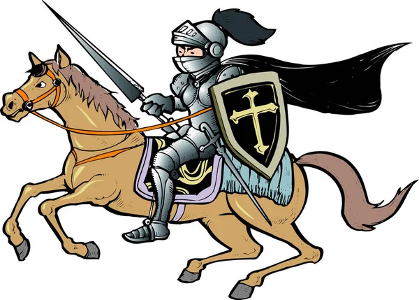 cartoon knight riding a horse with a sword and helmet