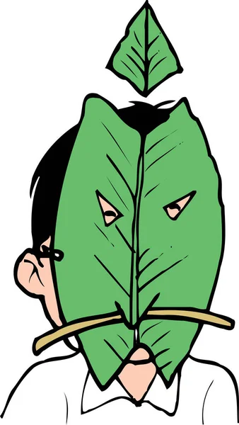 cartoon of a boy with a mask made from a leaf