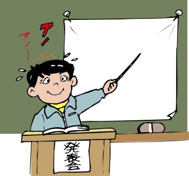 Sinirli çocuk sınıfta sunum yapıyor.