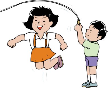 İple oynayan çocukların çizgi film çizimi 