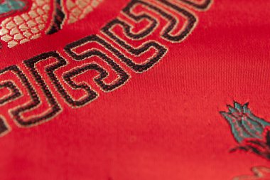 Japon aksesuarlı renkli kumaş, yakın plan görünüm