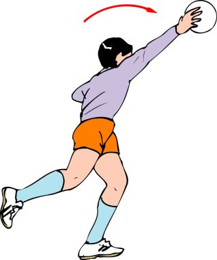 Çizgi filmde, atletizm kıyafetleri içinde bir çocuğun top fırlatıp....