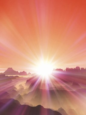 Yukarıdaki dağlarda günbatımı