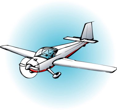 karikatür uçağı mavi arkaplanda izole edildi