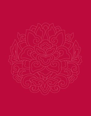 Oryantal desenli çiçek elementleri. Kırmızı üzerine soyut süs