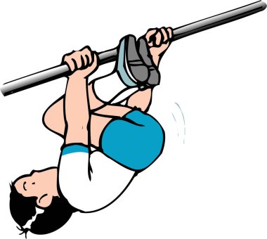 Çocuk baş aşağı asılı yatay çubuğu kavrıyor