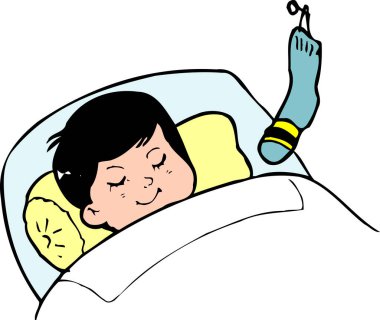 Gülümseyen çocuk battaniyenin altında huzur içinde uyuyor.