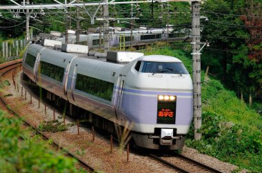 train moving on the railroad  on nature background in japan