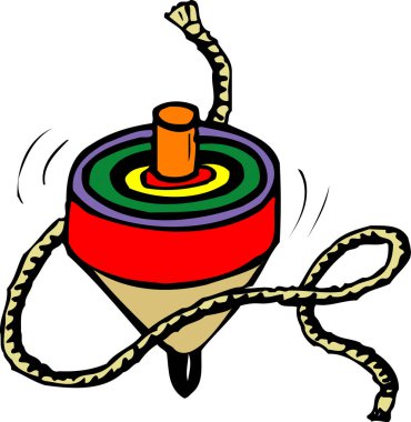 Renkli, geleneksel ahşap bir oyuncağın basit bir çizgi film çizimi..