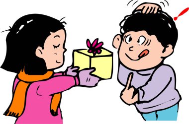 Mutlu kadın ve erkek hediye kutusuyla