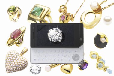 Elmas, para ve yatırım konsepti görüntüsüne sahip cep telefonu ekranı