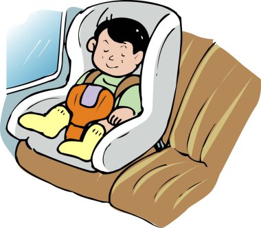 Uçaktaki erkek bebeğin renkli çizimleri. 