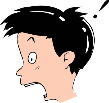 Çizgi filmci çocuk beyaz arka planda şaşırmış görünüyor.