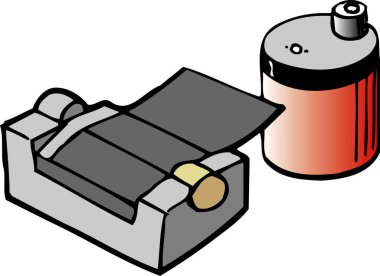 fotografik film ve yazıcı, beyaz arkaplanda basit bir karikatür çizimi  