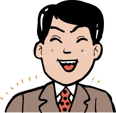 Bir çizgi film işçisi ve mutlu bir ifadesi var..