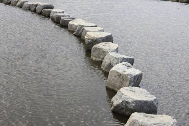 Doğanın arka planında nehirdeki taş patika